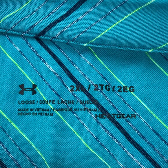 Under ARMOUR Golf Shirt Men 2XL Green Black Striped Casual Golfer Activewear - Picture 4 of 9